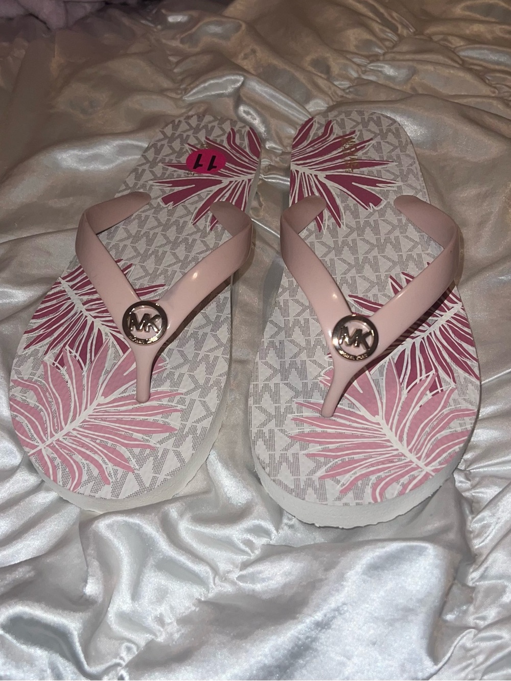 Michael Kors Pink Floral MK Logo Jelly Thong Sandals